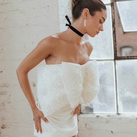 Brooklyn Beaded Bow Mini Dress - Picture 1 of 11